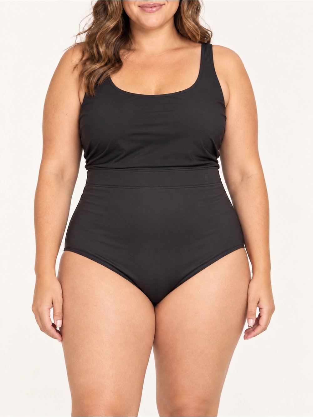 Plus-Size Black High-Waist One-Piece Swimsuit